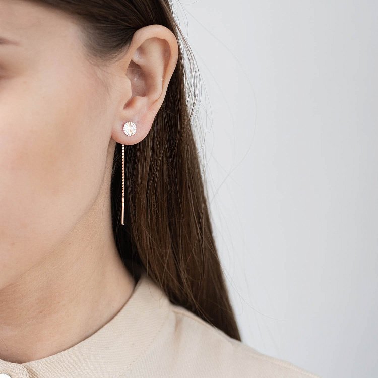 Золотые серьги-протяжки "Зонтики" с06269 от ювелирного магазина Оникс - 1