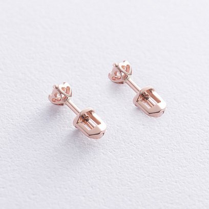 Золоті сережки - пусети "Сердечка" з діамантом сб0395 №5