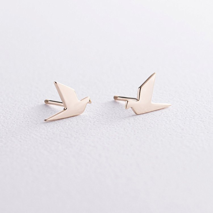 Серьги - пусеты "Летающие птички" в желтом золоте с08197 - 1 Серьги - пусеты "Летающие птички" в желтом золоте с08197 от ювелирного магазина Оникс - 1