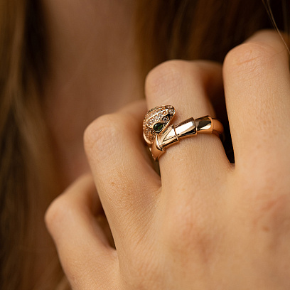 Кольцо "Змея" в красном золоте (фианиты) к08204 №2