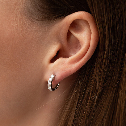 Сережки - кільця "Tracy" з фіанітами (біле золото) с09188 №4