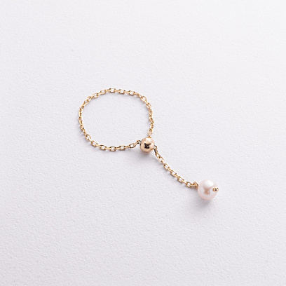 Кольцо "Жемчужина на цепочке" в желтом золоте к08346