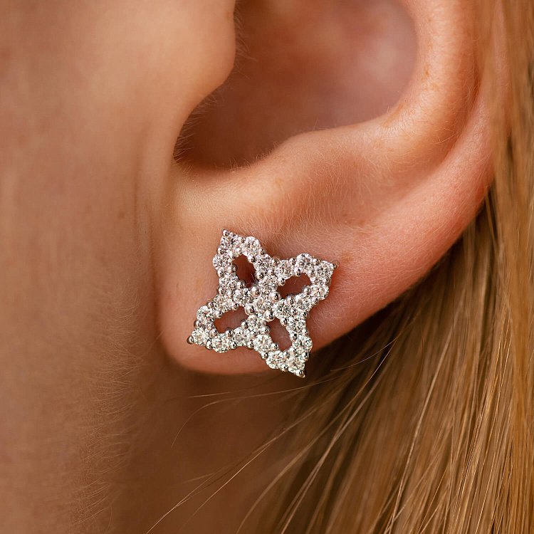 Золотые серьги - пусеты "Клевер" (бриллианты) сб0487м от ювелирного магазина Оникс