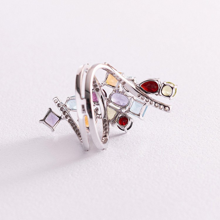 Золота каблучка (діаманти, альмандин, аметист, топаз блакитний, аквамарин, піроп, цитрин, хризоліт) к661A1 від ювелірного магазину Онікс - 4