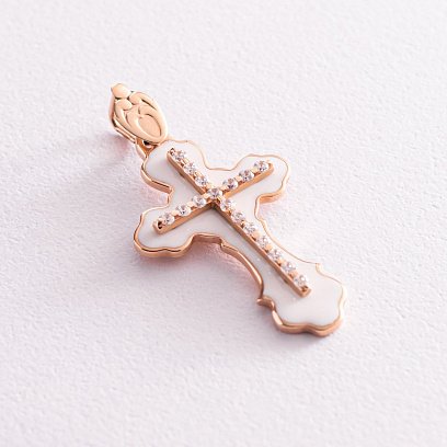 Золотой крестик с эмалью и фианитами 270043Е №4