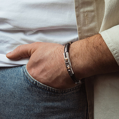 Мужской браслет с серебряной и золотой вставкой Zancan EXB280R-N №4