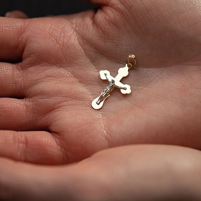 Крестик "Распятие. Спаси и Сохрани" в желтом золоте п03784 №4