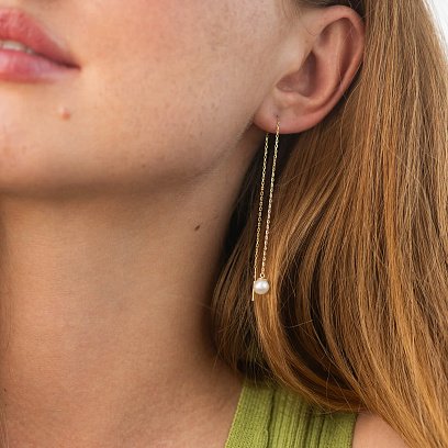 Серьги - протяжки с жемчугом (желтое золото) с09071 №3