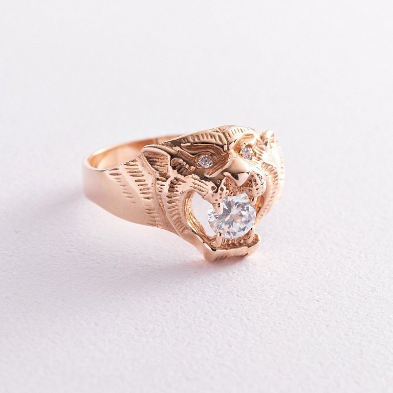 Купить золотое кольцо с тиграми в ювелирном магазине. Доставка бесплатно.