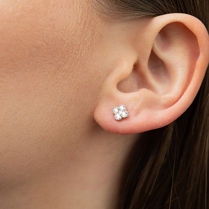 Золотые серьги - пусеты "Клевер" с бриллиантами сб0620lg №7