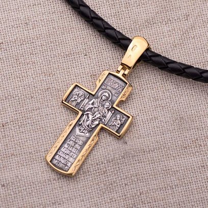 Срібний хрест "Розп'яття Христове. Ікона Божої Матері" з позолотою 132301 №8