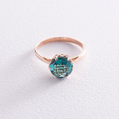 Каблучка в червоному золоті (зелений кварц) к4748кв №3