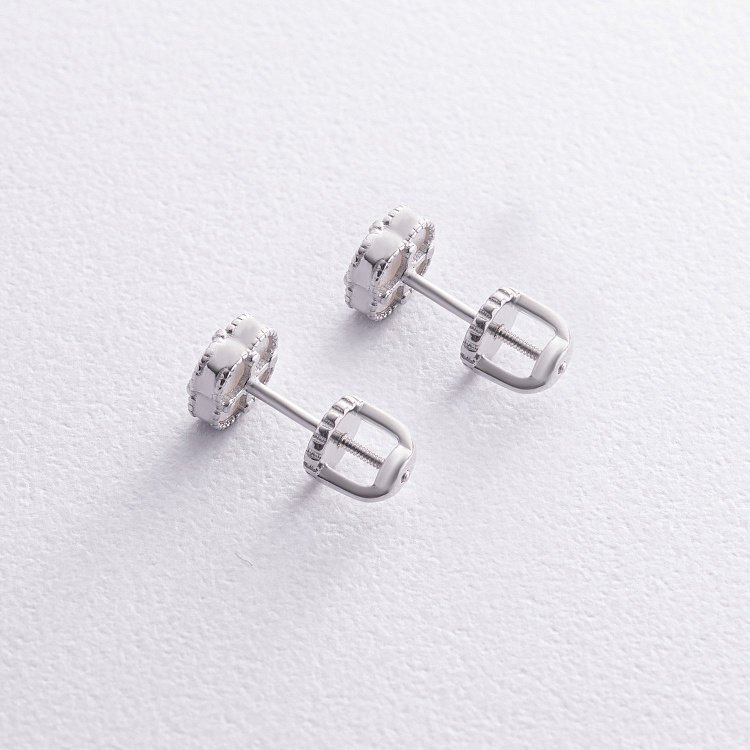 Серебряные серьги - пусеты "Клевер" с перламутром mini 123294 от ювелирного магазина Оникс - 4