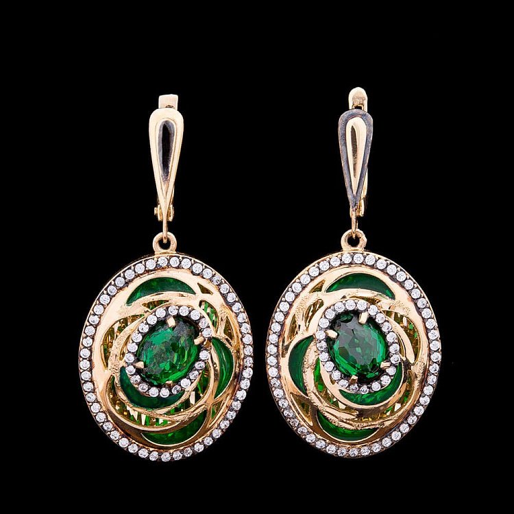 Золотые серьги (фианиты, эмаль) с03611 Золотые серьги (фианиты, эмаль) с03611 от ювелирного магазина Оникс