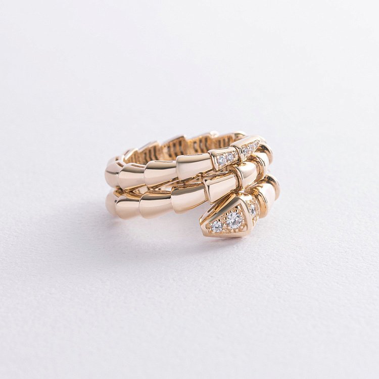 Кольцо "Змея" в желтом золоте (фианиты) к08069 от ювелирного магазина Оникс - 2