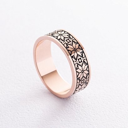 Золота обручка "Вишиванка" з чорнінням 28642400