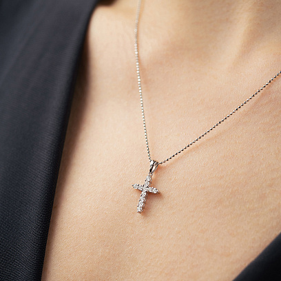 Хрестик у білому золоті з діамантами пб0406ri №5