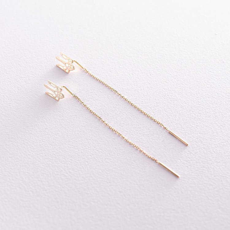 Серьги - протяжки "Герб Украины - Тризуб" (желтое золото) с08095 от ювелирного магазина Оникс