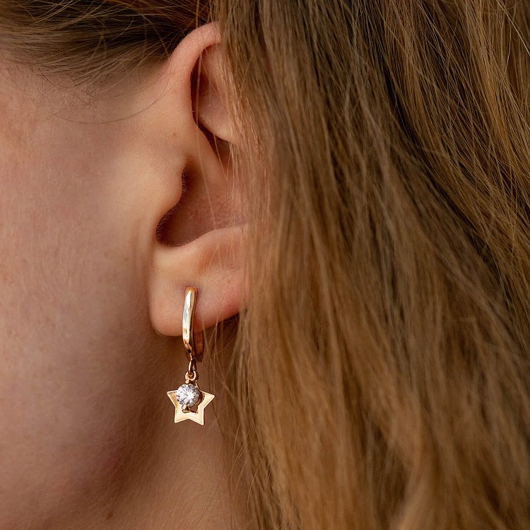 Золотые серьги "Звездочки" с фианитами с08449 от ювелирного магазина Оникс - 3