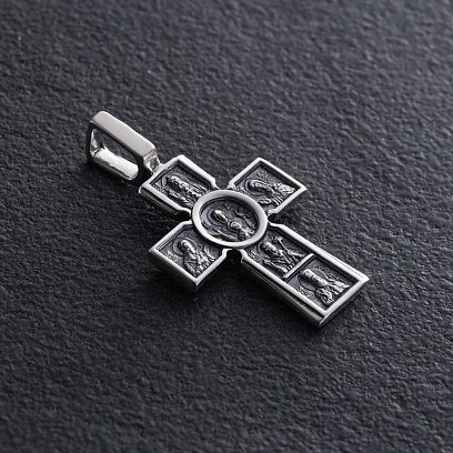 Серебряный православный крестик с чернением " Распятие. Божия Матерь" Воплощение". Пять святителей" 13437 №3