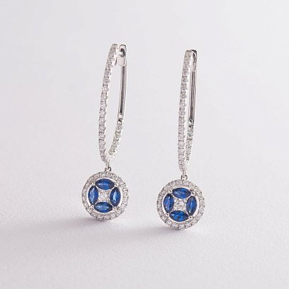 Золотые серьги с сапфирами и бриллиантами e00903mi