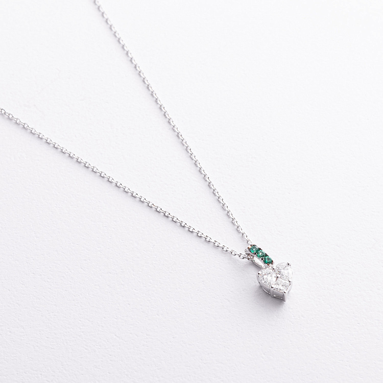 Золоте кольє "Сердечко" зі смарагдами і діамантами колб0188va від ювелірного магазину Онікс - 1