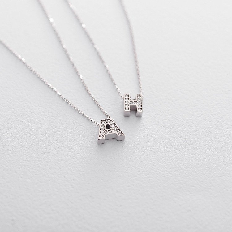 Кольє з буквою "Н" в білому золоті (фіаніти) кол01329Н від ювелірного магазину Онікс - 5