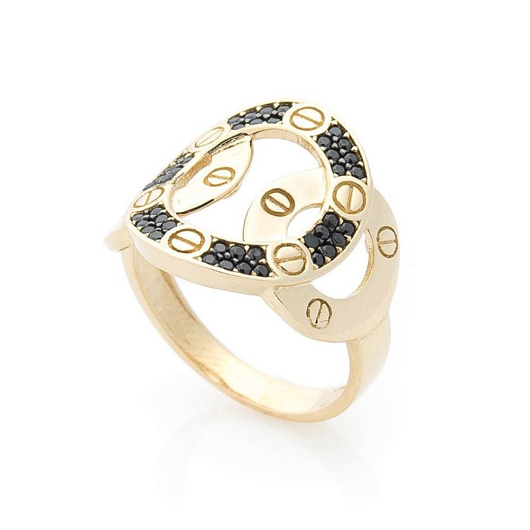 Золота каблучка з чорними фіанітами к05579 від ювелірного магазину Онікс