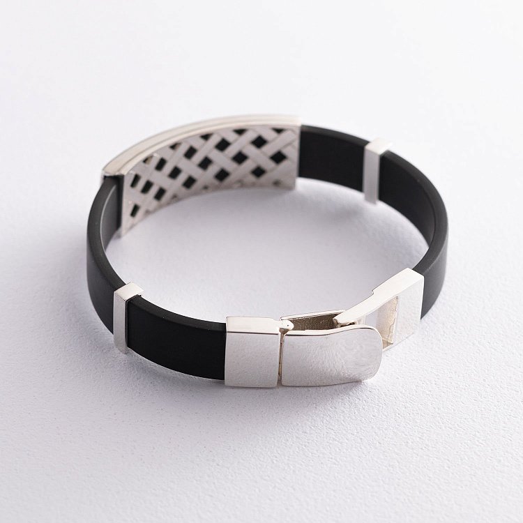 Мужской серебряный браслет "Отче Наш" (каучук) 141485gr от ювелирного магазина Оникс - 2