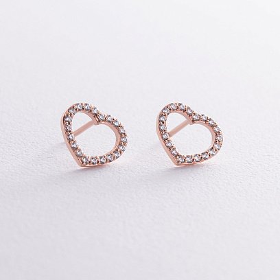 Золоті сережки - пусети "Сердечки" з фіанітами с08438 №4