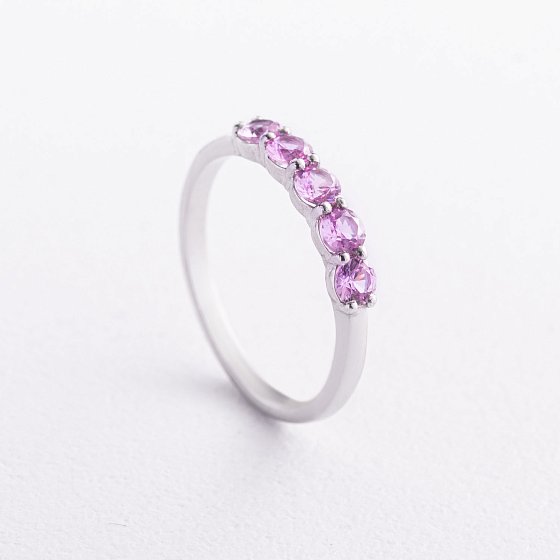 Серебряное кольцо с розовыми синтетическими сапфирами 1902/1р-PSPH