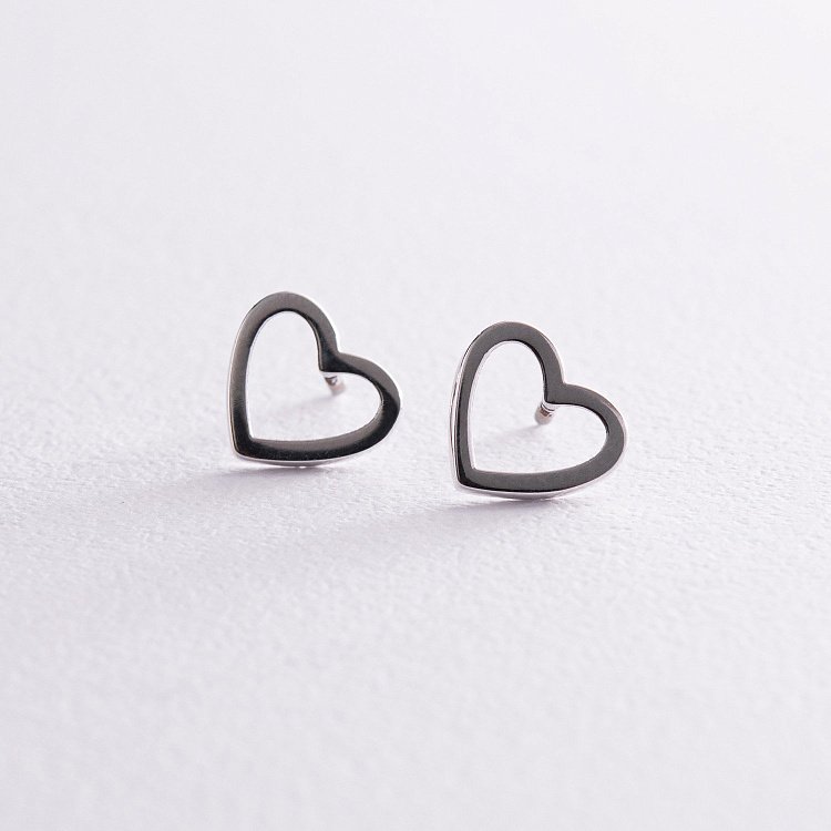 Серьги - пусеты "Сердечки" в белом золоте с08170 от ювелирного магазина Оникс - 4