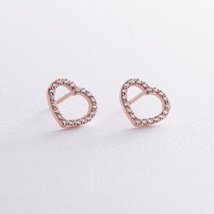 Золоті сережки - пусети "Сердечки" з фіанітами с08438 від ювелірного магазину Онікс - 3