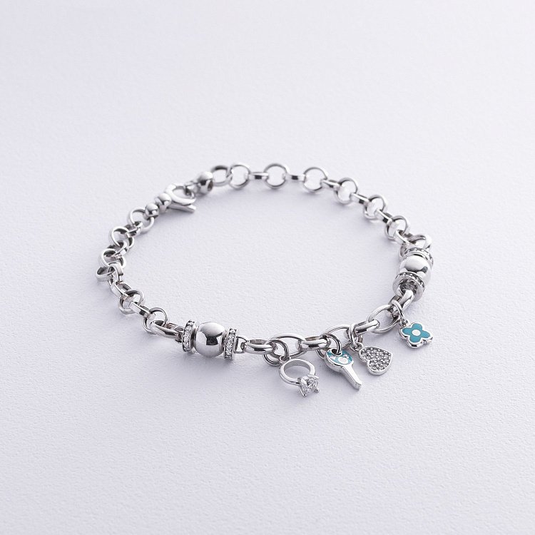 Золотой браслет с фианитами и эмалью б03430 от ювелирного магазина Оникс