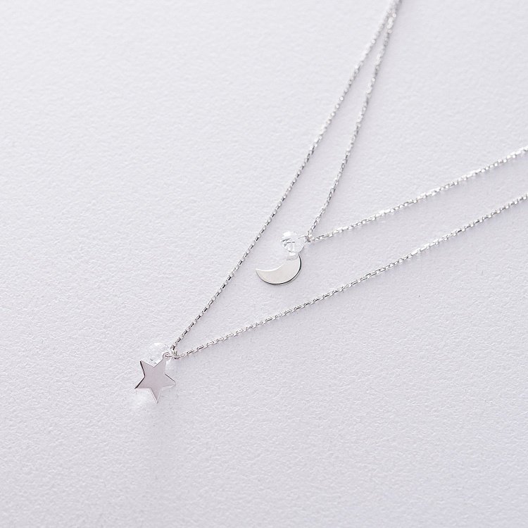 Подвійне золоте кольє "Місяць і зірка" з фіанітами кол01536 від ювелірного магазину Онікс