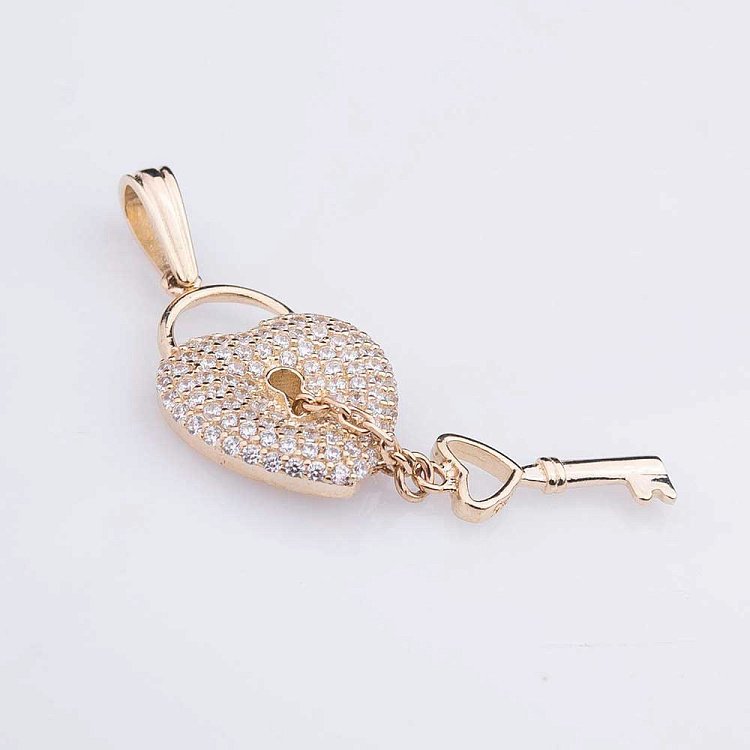 Золота підвіска "Серце і ключик" з фіанітами п02444 від ювелірного магазину Онікс - 1