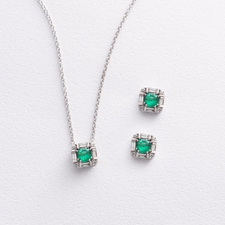 Золоті сережки - пусети (діаманти, смарагди) сб0576ca від ювелірного магазину Онікс - 2