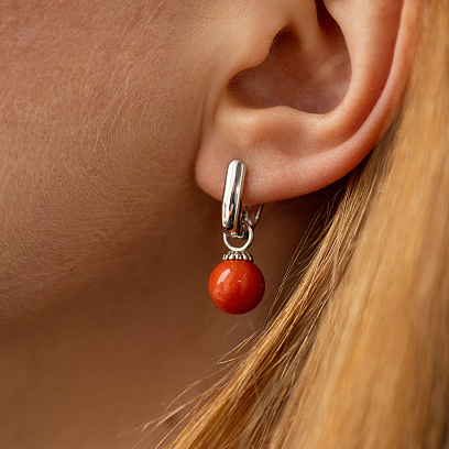 Сережки з коралом (біле золото) с08741 №10