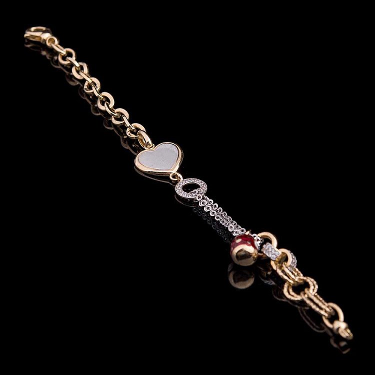 Золотой браслет "Сердце" с эмалью и фианитами б02301 от ювелирного магазина Оникс - 3