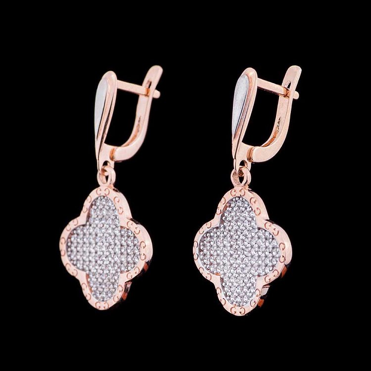 Золоті сережки "Конюшина" (фіаніти) с04300 від ювелірного магазину Онікс - 1