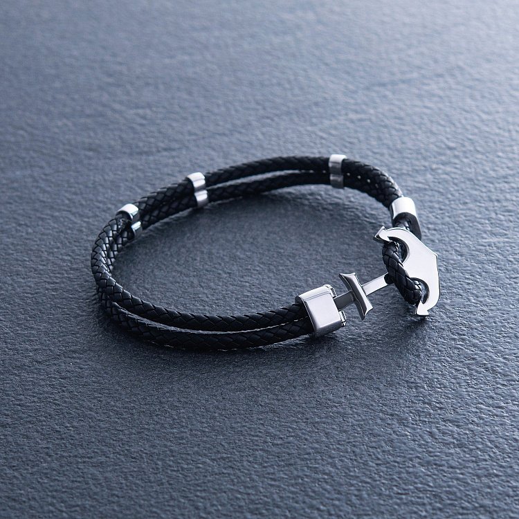 Кожаный браслет "Якорь" с золотой вставкой б02776 от ювелирного магазина Оникс