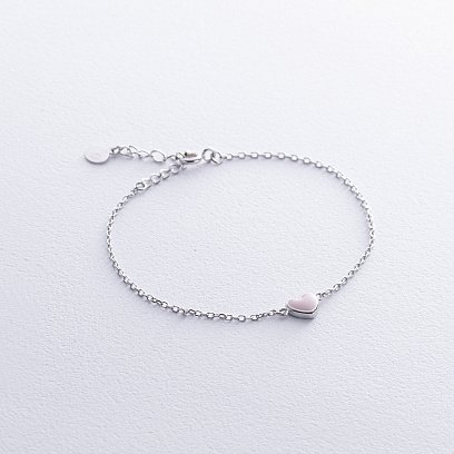Серебряный браслет "Сердечко" (розовая эмаль) 141667