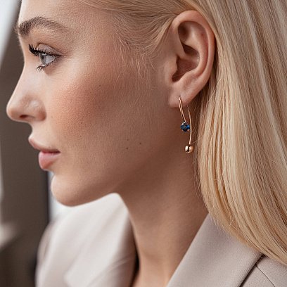 Золотые серьги "Вдохновение" (синие фианиты) с07753 №3