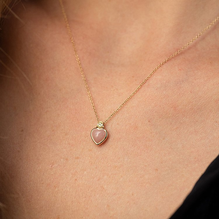 Золотое колье "Сердечко" (розовый опал, бриллианты) колб0128sc от ювелирного магазина Оникс - 3