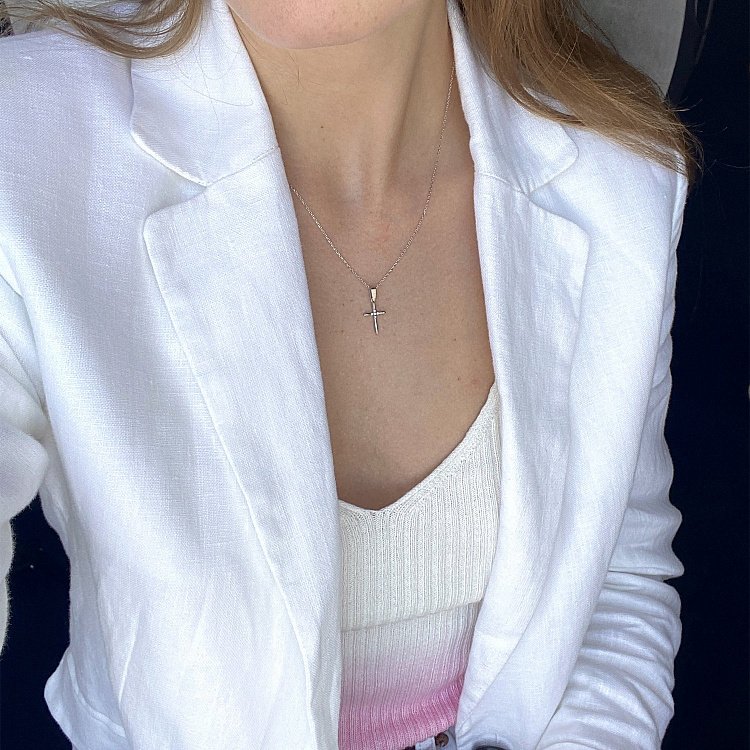 Золотое колье "Крестик" с фианитами кол02189 от ювелирного магазина Оникс - 5