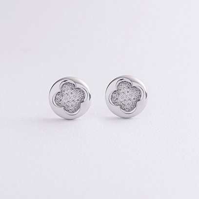 Золотые серьги - пусеты "Клевер" с бриллиантами 341151121