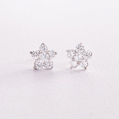 Срібні сережки - пусети "Квіточки" з фіанітами 121482 №2