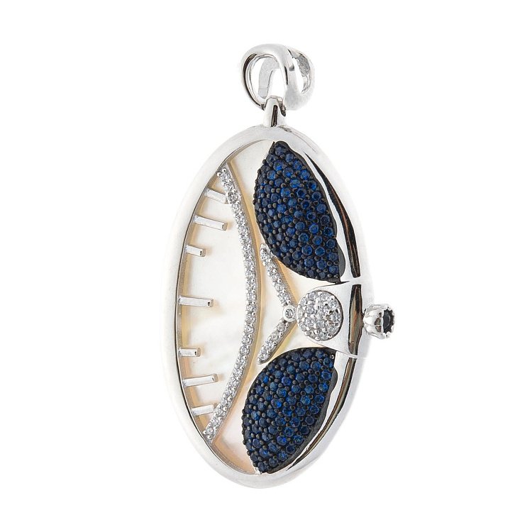 Срібна підвіска з фіанітами і перламутром 132638 від ювелірного магазину Онікс