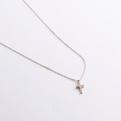 Кольє "Хрестик" у жовтому золоті (фіаніти) кол02508 №3