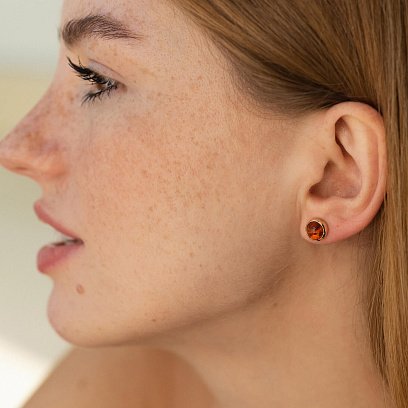 Золоті сережки - пусети з бурштином с08713 №4